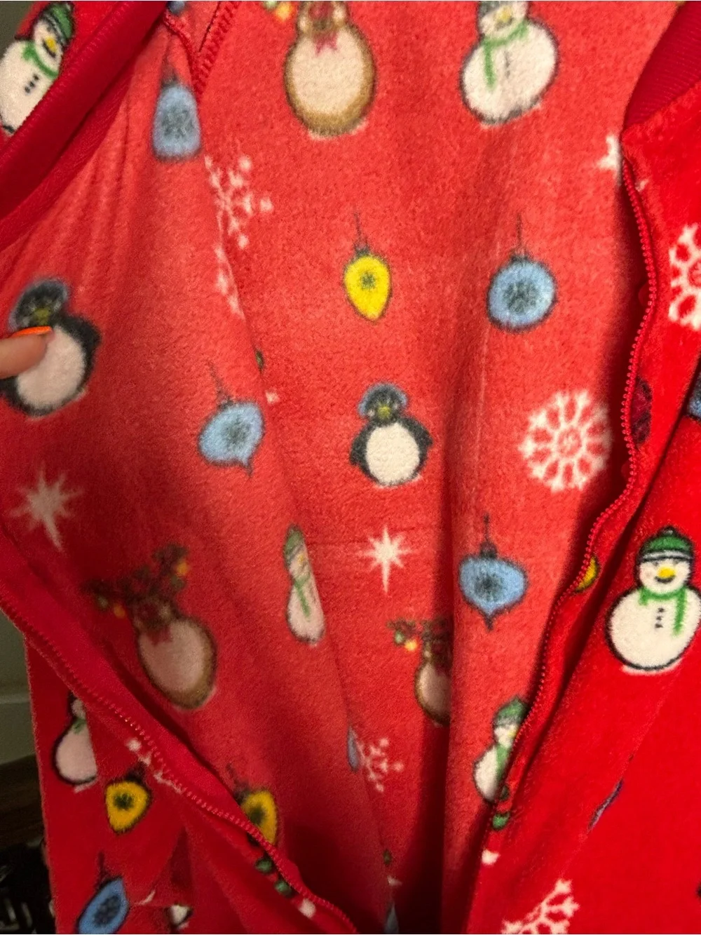 Cozy Red Holiday Fleece Onesie Pajamas with Festive Print Size S Christmas
